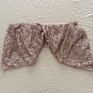 ASOS EDITION NWT ($130) | sequin off shoulder drape crop top in blush | size 6